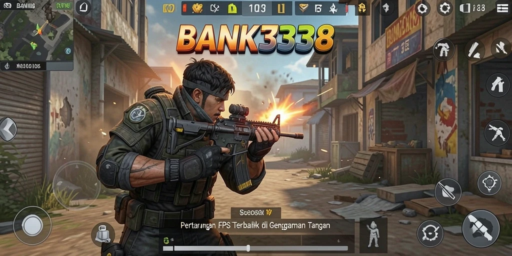 Gameplay mendebarkan BANK338 dengan aksi tembak-menembak intens.