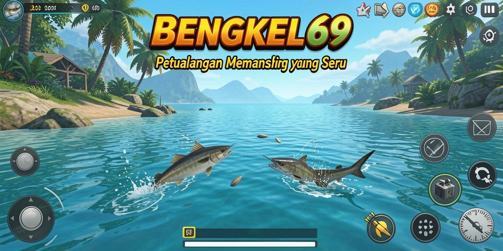 Gameplay BENGKEL69 yang menampilkan aksi memancing yang seru dan menantang.