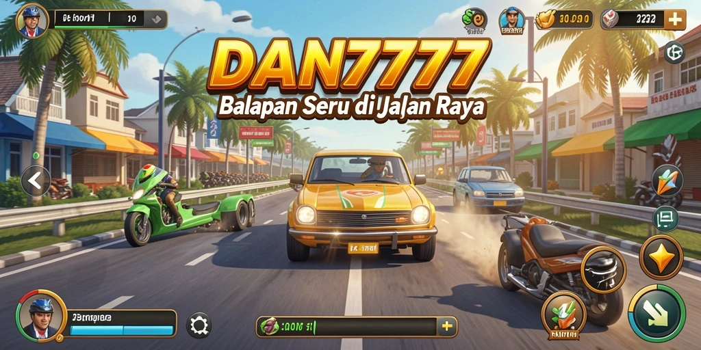 Gameplay Racing mendebarkan dengan kendaraan kustom dan trek yang menantang.