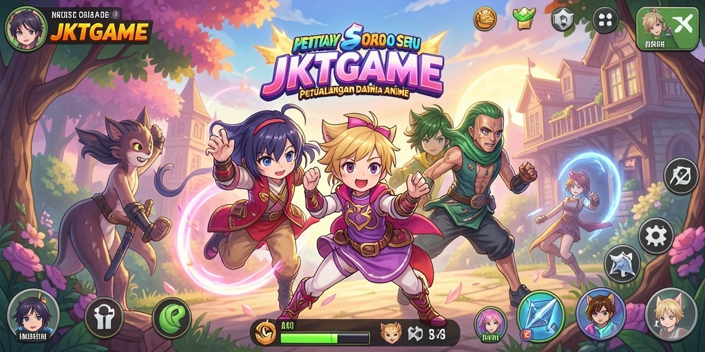 Screenshot gameplay JKTGAME menampilkan aksi karakter anime yang menakjubkan.