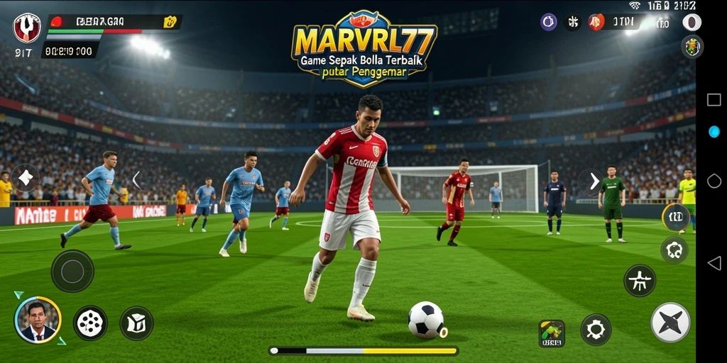 Tampilan gameplay seru dalam MARVRL77 dengan aksi sepak bola yang mendebarkan.