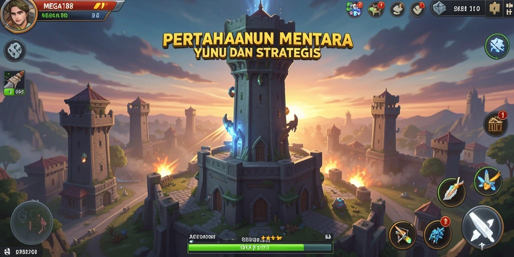 Tangkapan layar gameplay <strong>MEGA188</strong> menunjukkan aksi tower defense yang seru.